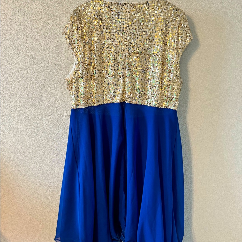Gold sequin and royal blue dress